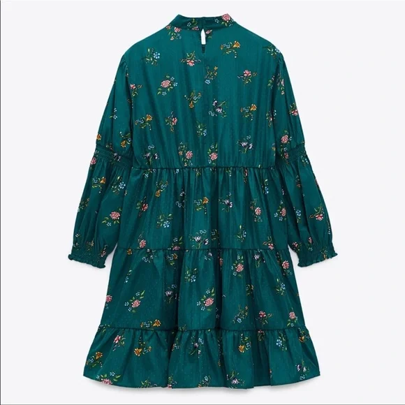 ZARA GreenPrint Mini Floral Dress Size S High Neck NWT. - Picture 3 of 10